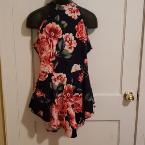 Molly & Erica navy floral peplum top